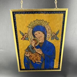 Vintage Glassmasters Ancient Religion Angels Stained Glass Suncatcher Panel